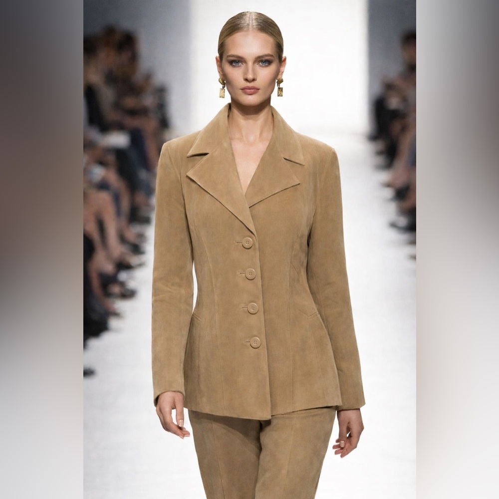 Wilsons Leather Camel Suede Button-Front Blazer